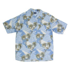 PURITAN Mens Hawaiian Shirt Blue Viscose Crazy Pattern M