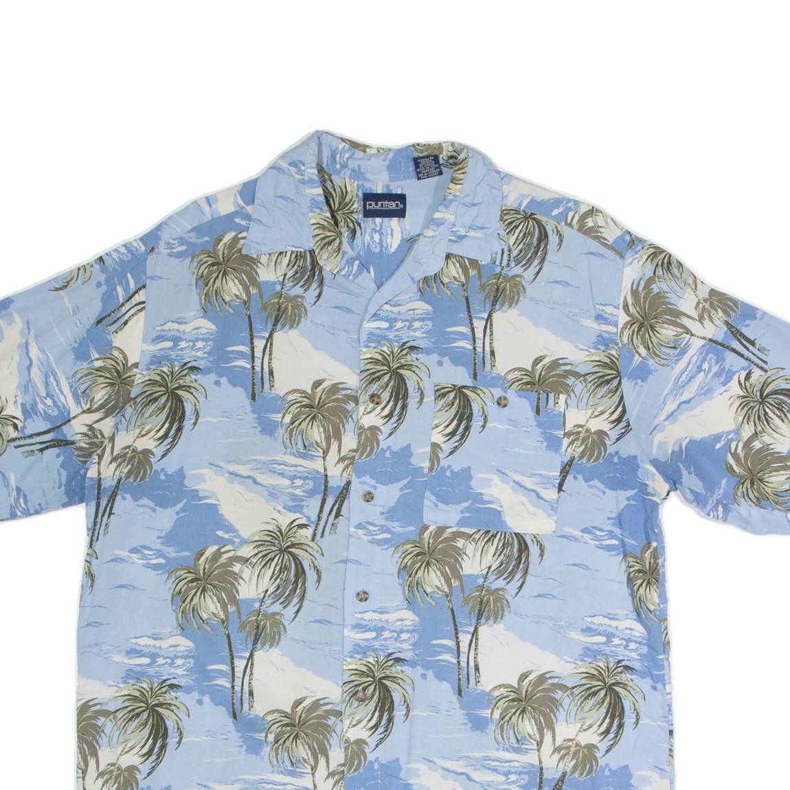 PURITAN Mens Hawaiian Shirt Blue Viscose Crazy Pattern M
