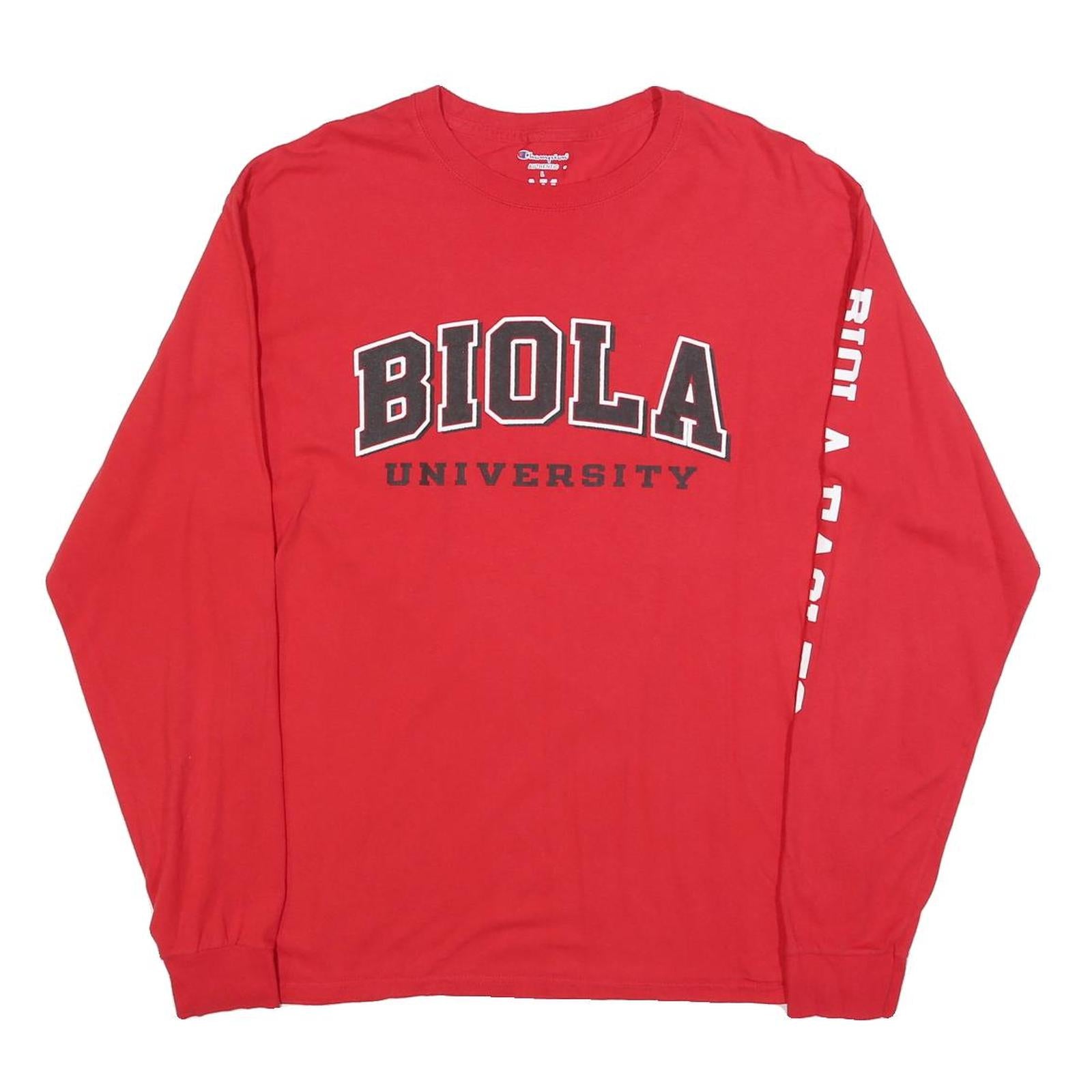 CHAMPION Mens Red Biola University Graphic Long Sleeve Crew Neck T-Shirt L