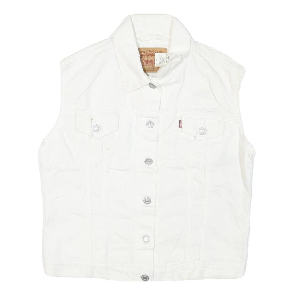 LEVI'S Womens White Cotton Blend Sleeveless Jacket M Button Closure Denim Vest