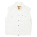LEVI'S Womens White Cotton Blend Sleeveless Jacket M Button Closure Denim Vest