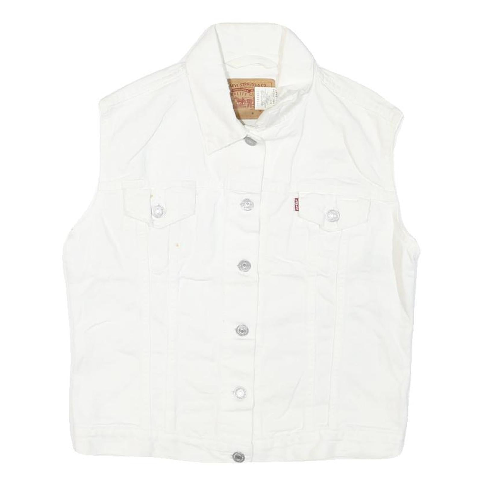 LEVI'S Womens White Cotton Blend Sleeveless Jacket M Button Closure Denim Vest