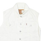 LEVI'S Womens White Cotton Blend Sleeveless Jacket M Button Closure Denim Vest