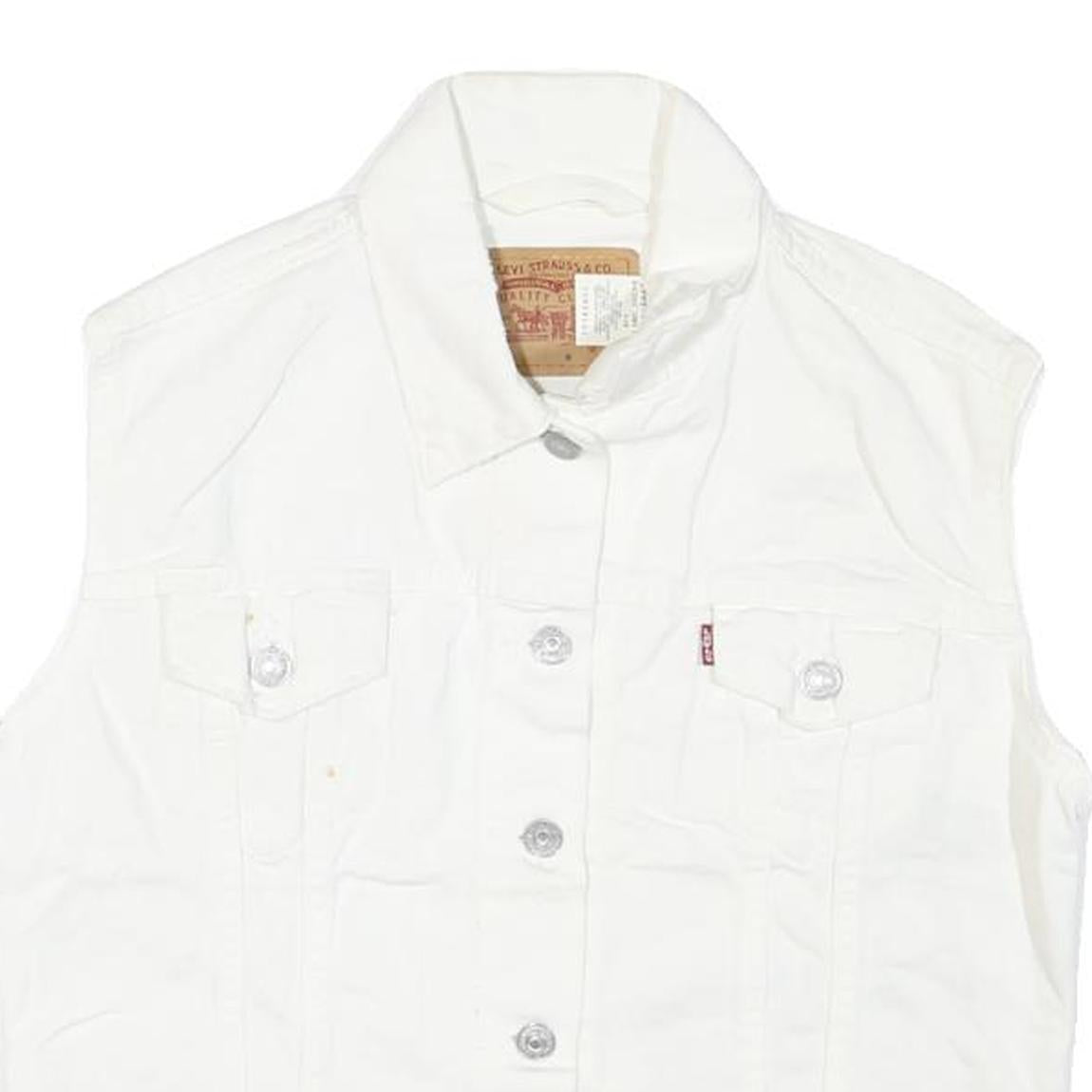 LEVI'S Womens White Cotton Blend Sleeveless Jacket M Button Closure Denim Vest