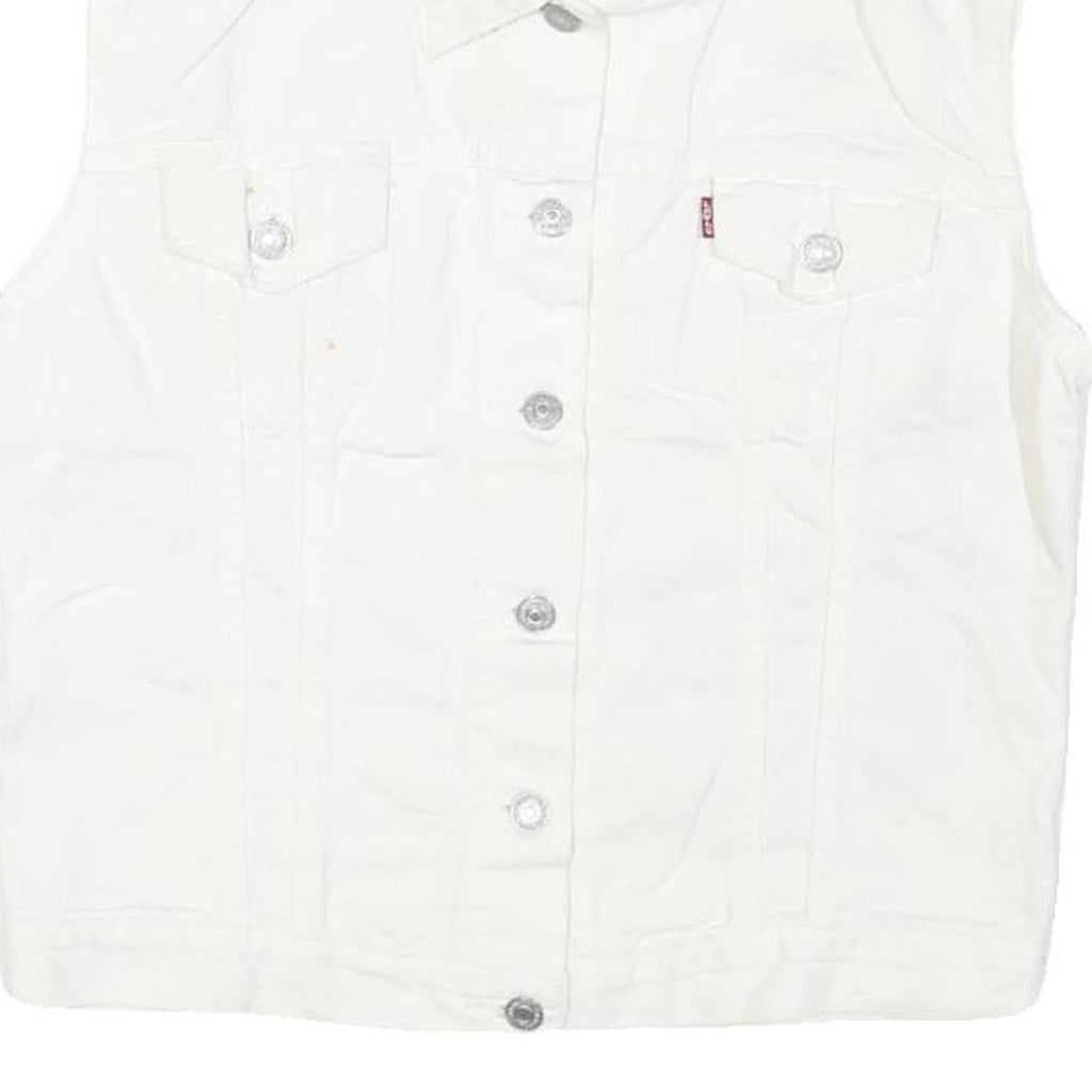 LEVI'S Womens White Cotton Blend Sleeveless Jacket M Button Closure Denim Vest
