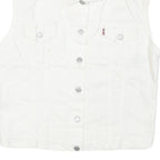 LEVI'S Womens White Cotton Blend Sleeveless Jacket M Button Closure Denim Vest