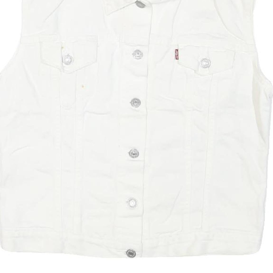 LEVI'S Womens White Cotton Blend Sleeveless Jacket M Button Closure Denim Vest