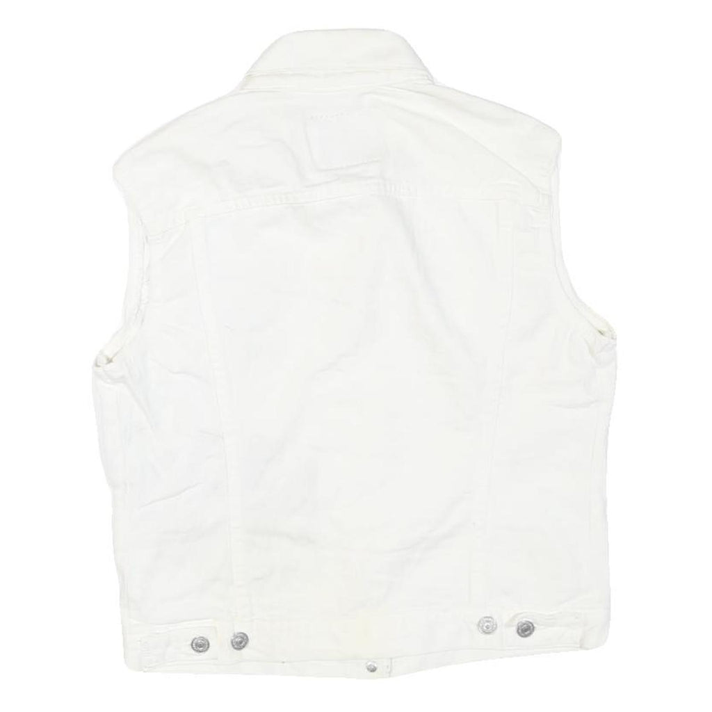 LEVI'S Womens White Cotton Blend Sleeveless Jacket M Button Closure Denim Vest