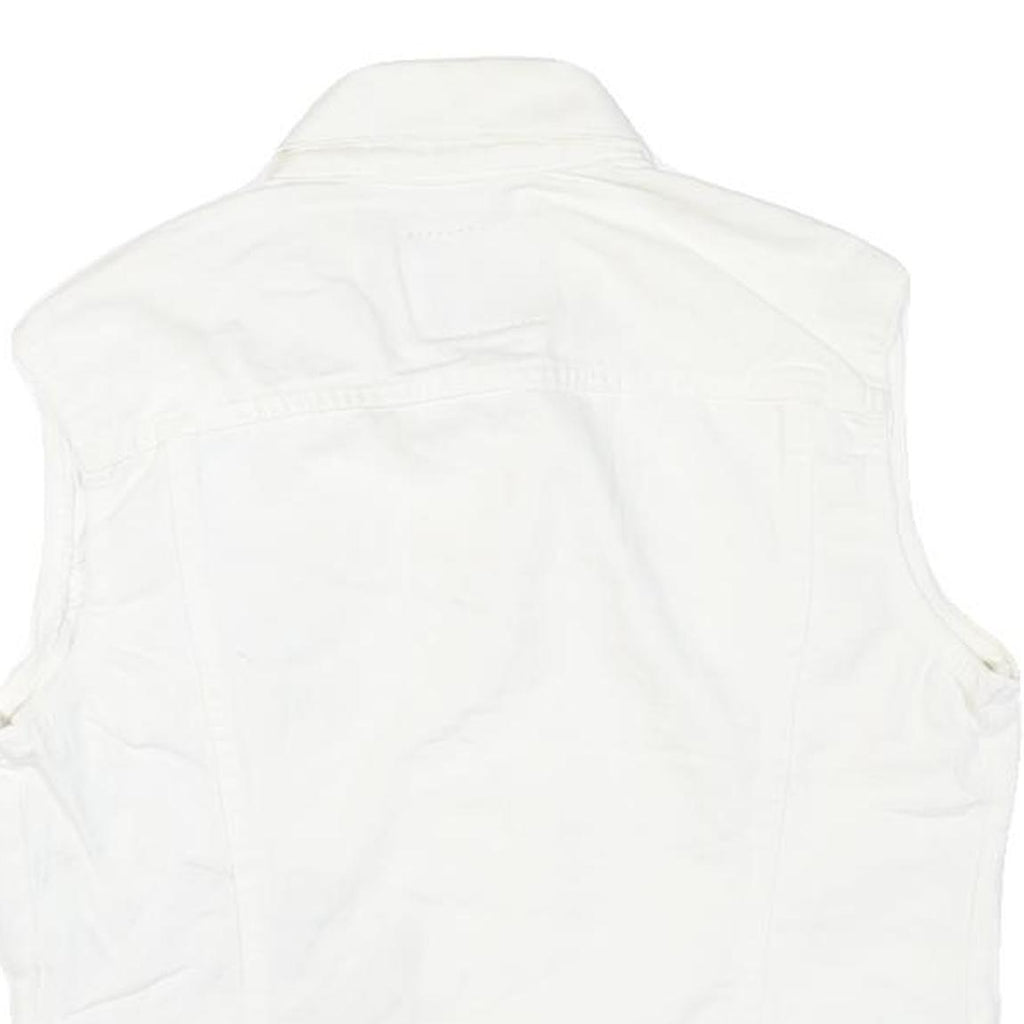 LEVI'S Womens White Cotton Blend Sleeveless Jacket M Button Closure Denim Vest