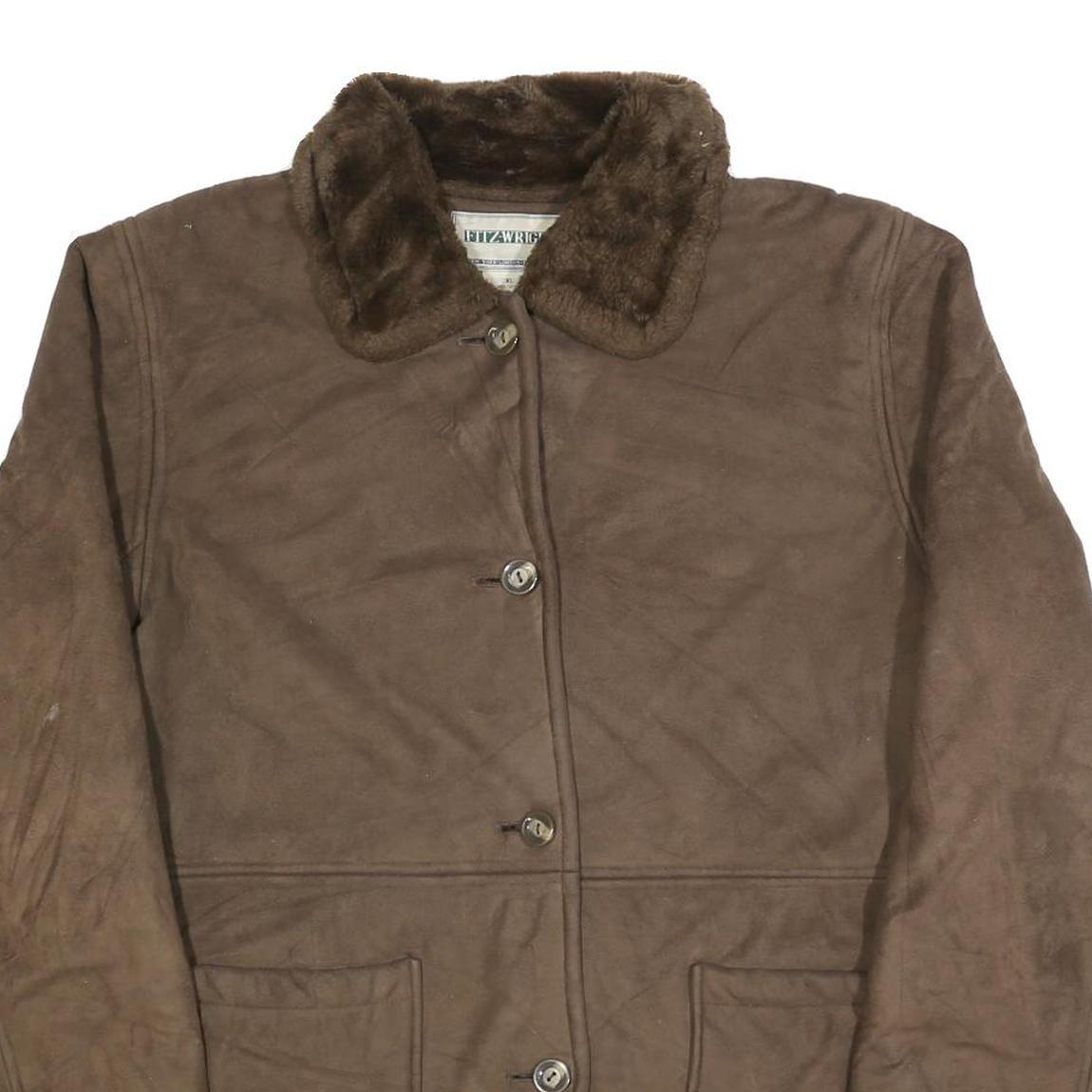 FITZWRIGHT Womens Brown Acrylic Button Jacket XL Faux Fur Collar Classic Coat