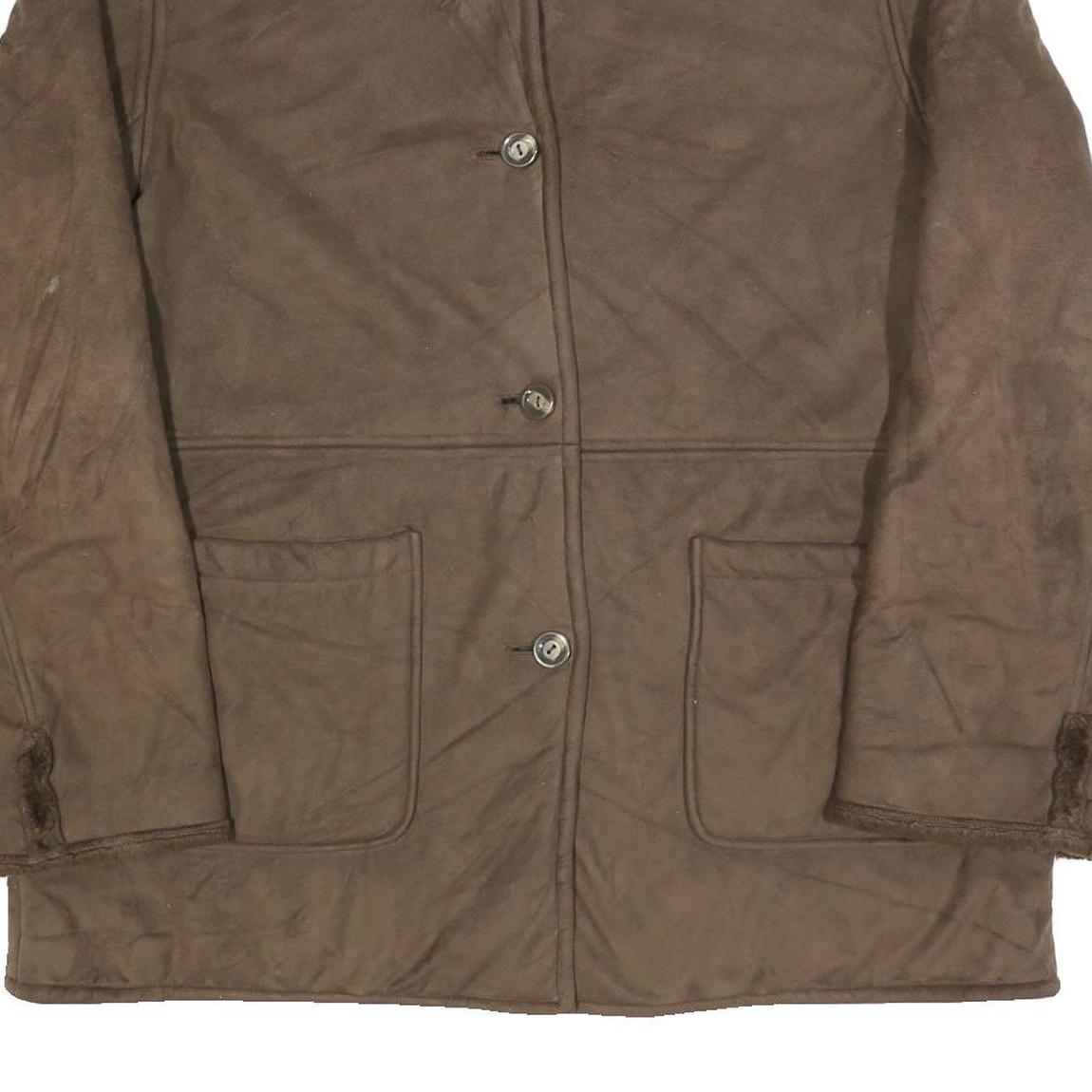 FITZWRIGHT Womens Brown Acrylic Button Jacket XL Faux Fur Collar Classic Coat