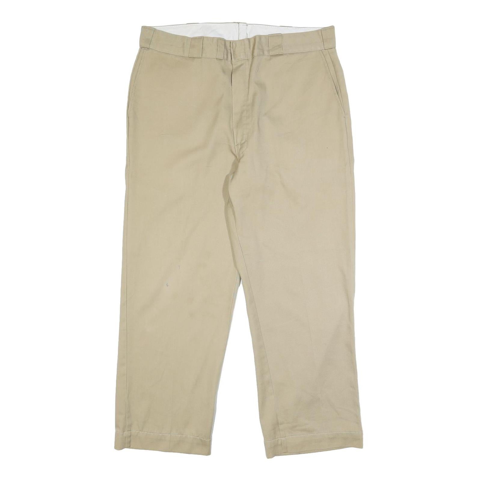 DICKIES Mens Cotton Blend Beige Relaxed Straight Trousers W36 L27 Workwear
