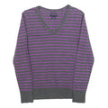 TOMMY HILFIGER Womens Grey & Purple Striped Patterned V-Neck Basic Knit Jumper M