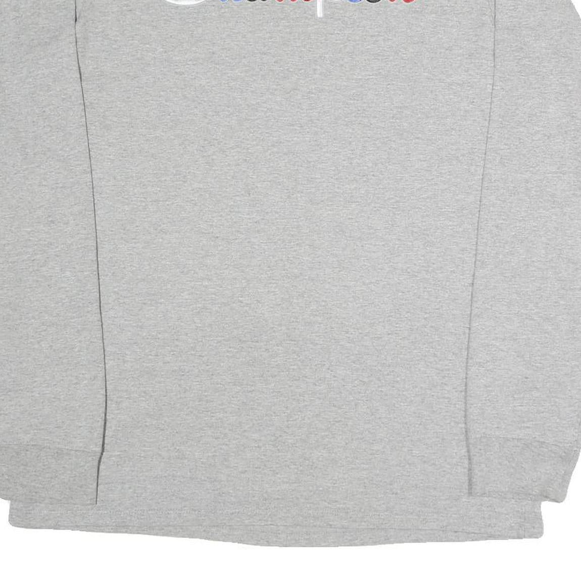 CHAMPION Mens Grey Long Sleeve Crew Neck Logo Cotton Blend T-Shirt L
