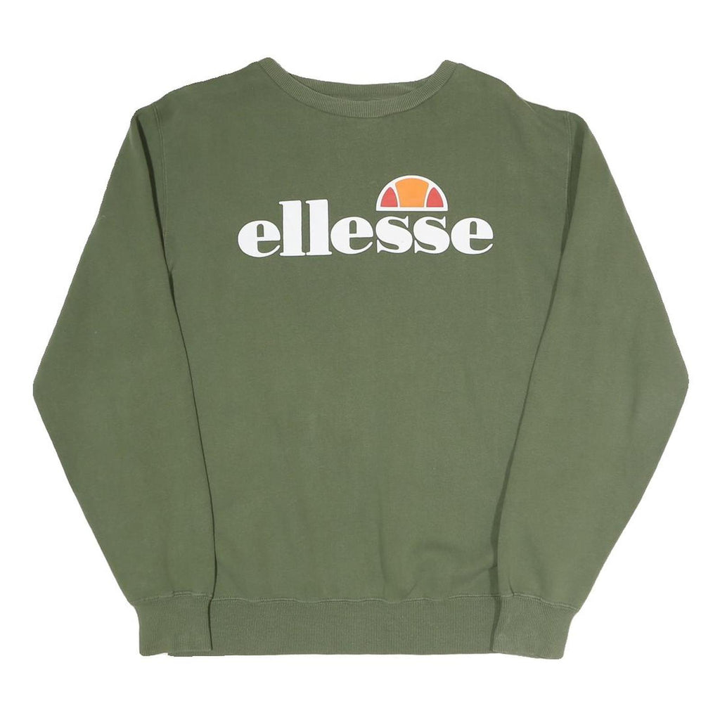 ELLESSE Womens Green Crew Neck Sweatshirt UK 12 Cotton Blend Casual Pullover