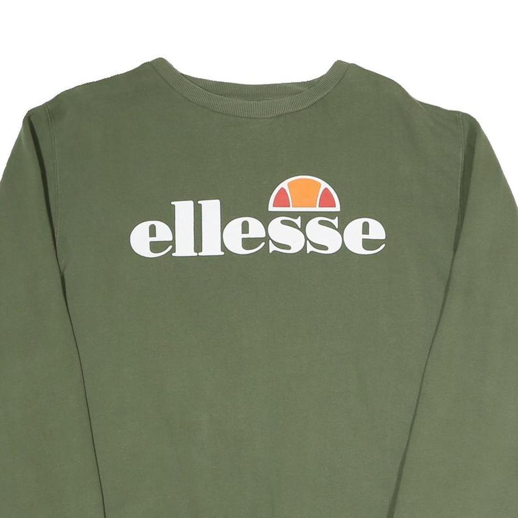 ELLESSE Womens Green Crew Neck Sweatshirt UK 12 Cotton Blend Casual Pullover