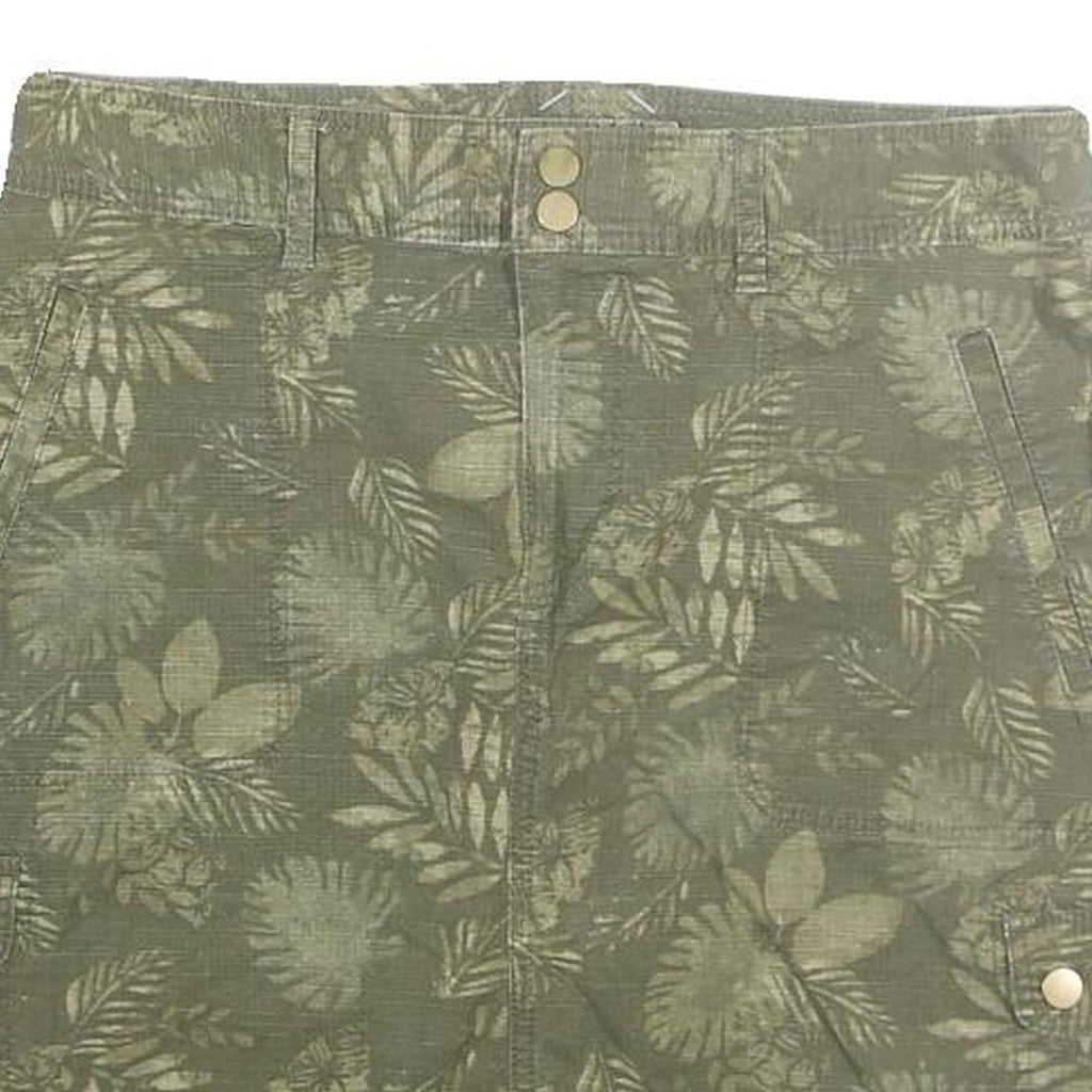 Womens Green Cotton Blend Cargo Mini Skirt Floral Print M Casual Pockets Zip