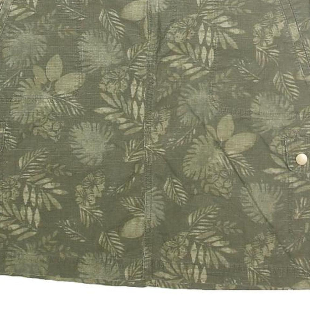 Womens Green Cotton Blend Cargo Mini Skirt Floral Print M Casual Pockets Zip