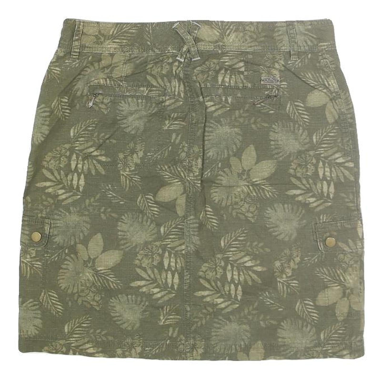 Womens Green Cotton Blend Cargo Mini Skirt Floral Print M Casual Pockets Zip
