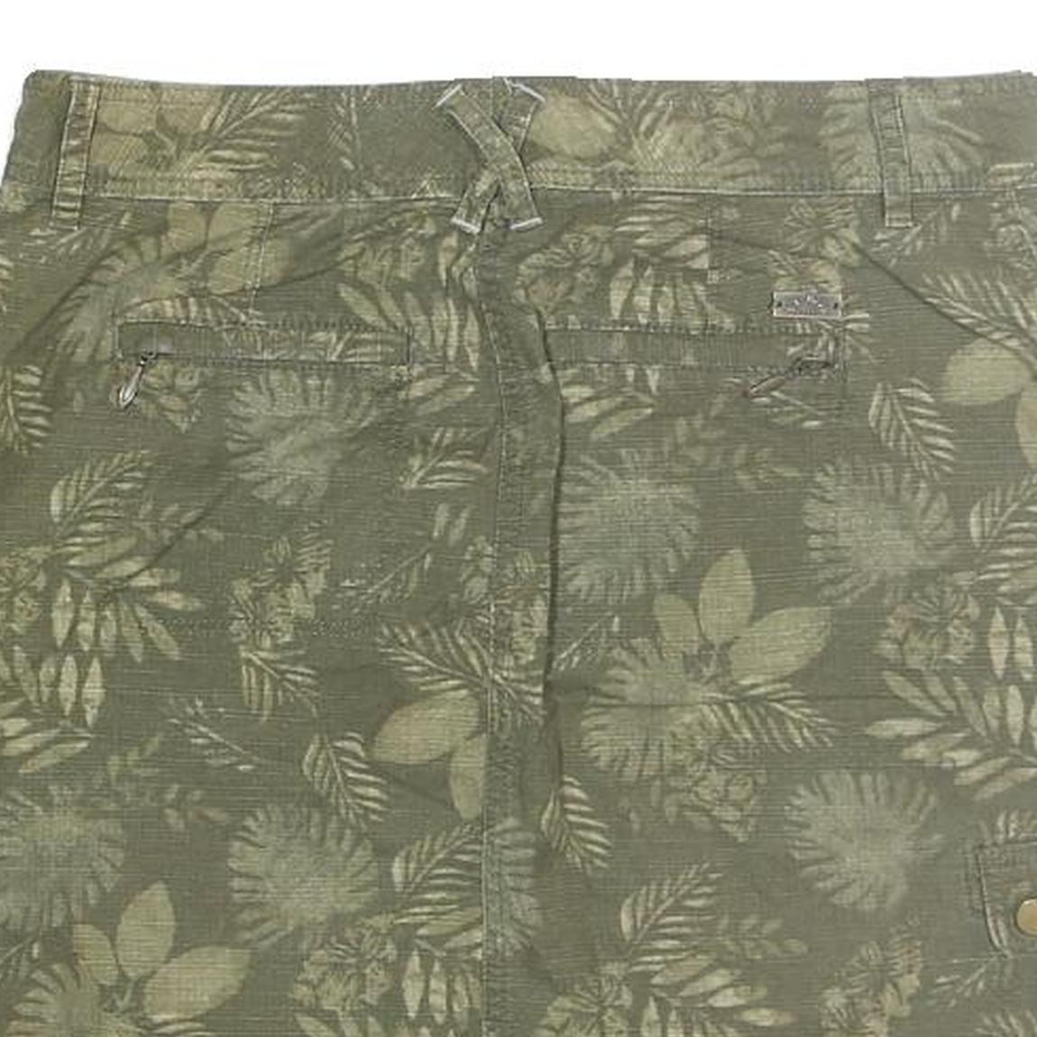 Womens Green Cotton Blend Cargo Mini Skirt Floral Print M Casual Pockets Zip