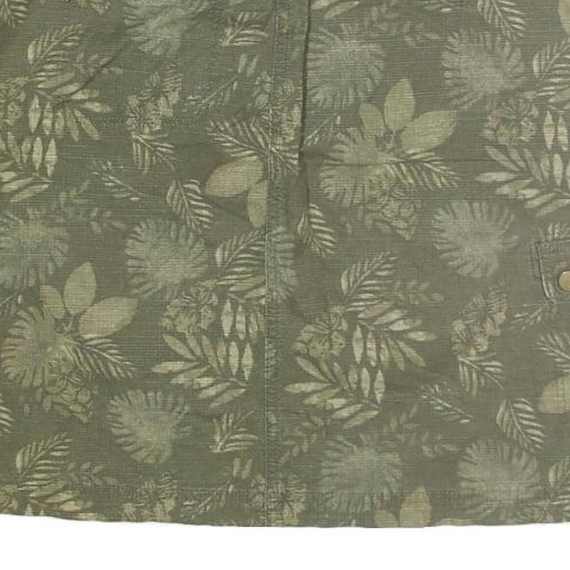 Womens Green Cotton Blend Cargo Mini Skirt Floral Print M Casual Pockets Zip