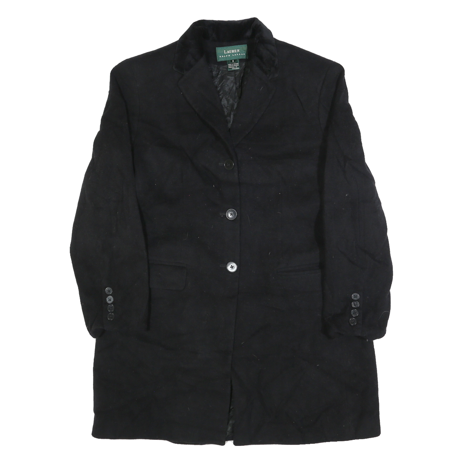 LAUREN RALPH LAUREN Womens Black Wool Button Jacket S Classic Tailored Blazer