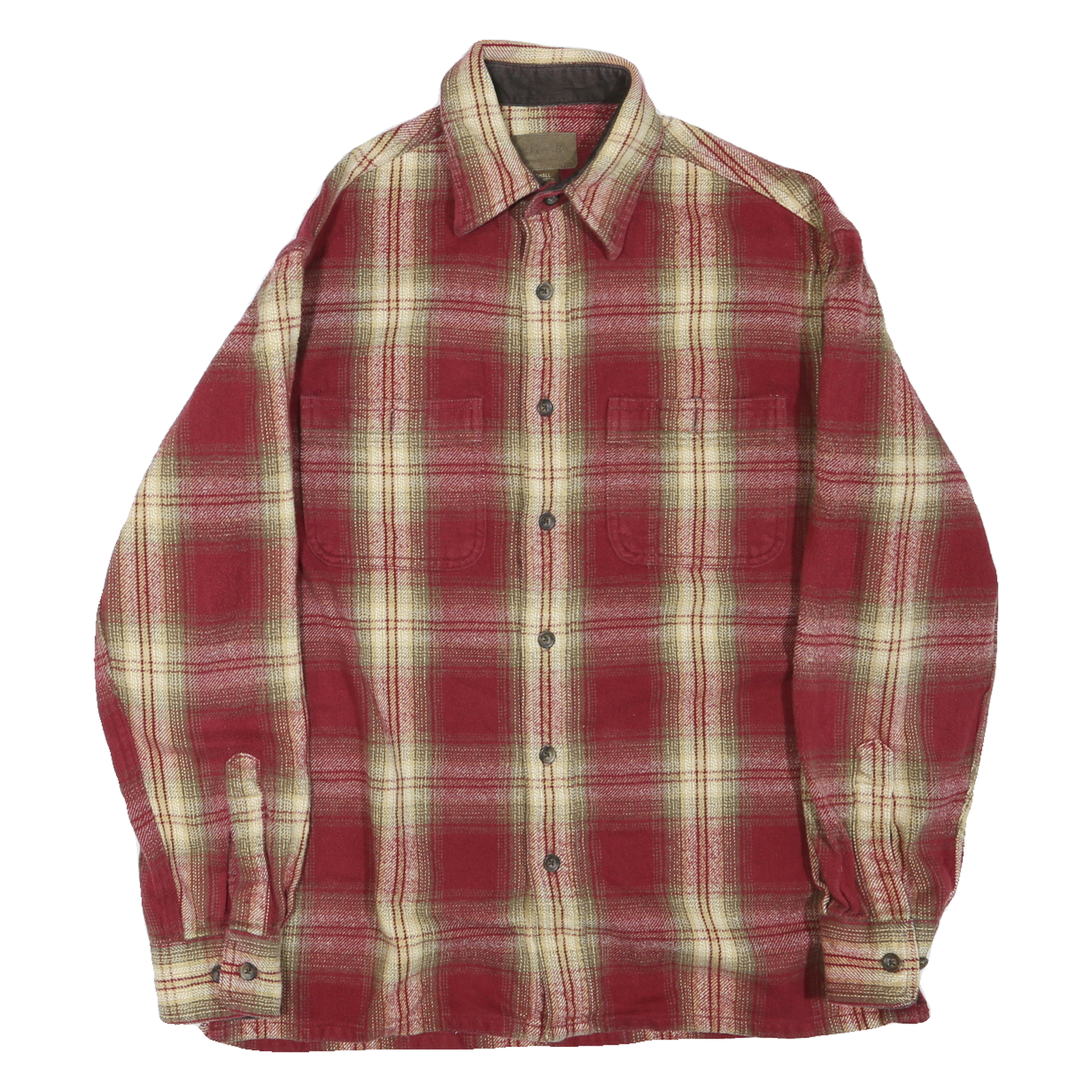 Mens Red & Beige Check Shirt S Button Cotton Blend Long Sleeve Casual