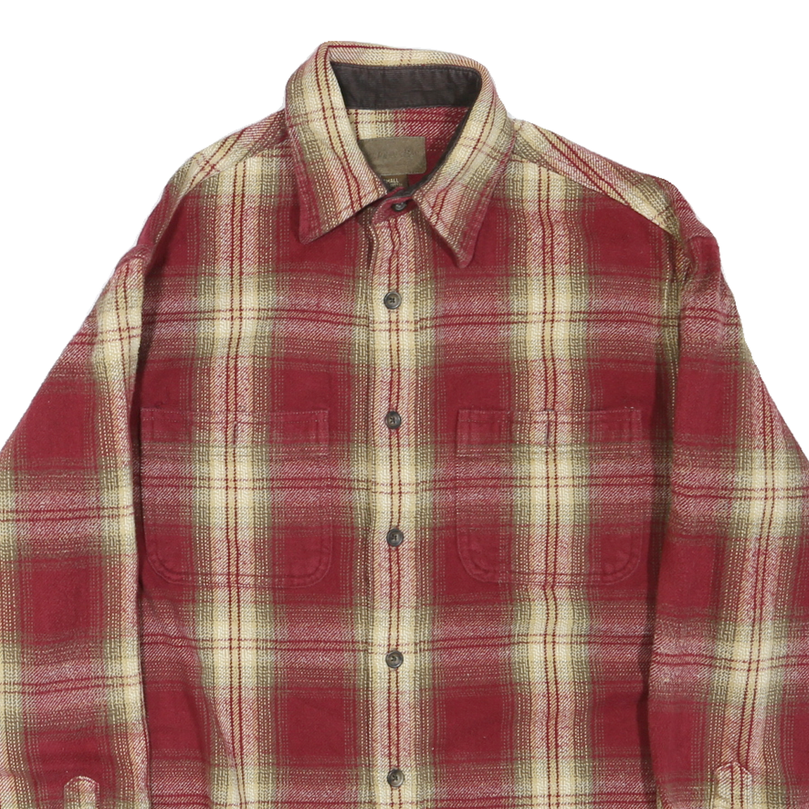 Mens Red & Beige Check Shirt S Button Cotton Blend Long Sleeve Casual