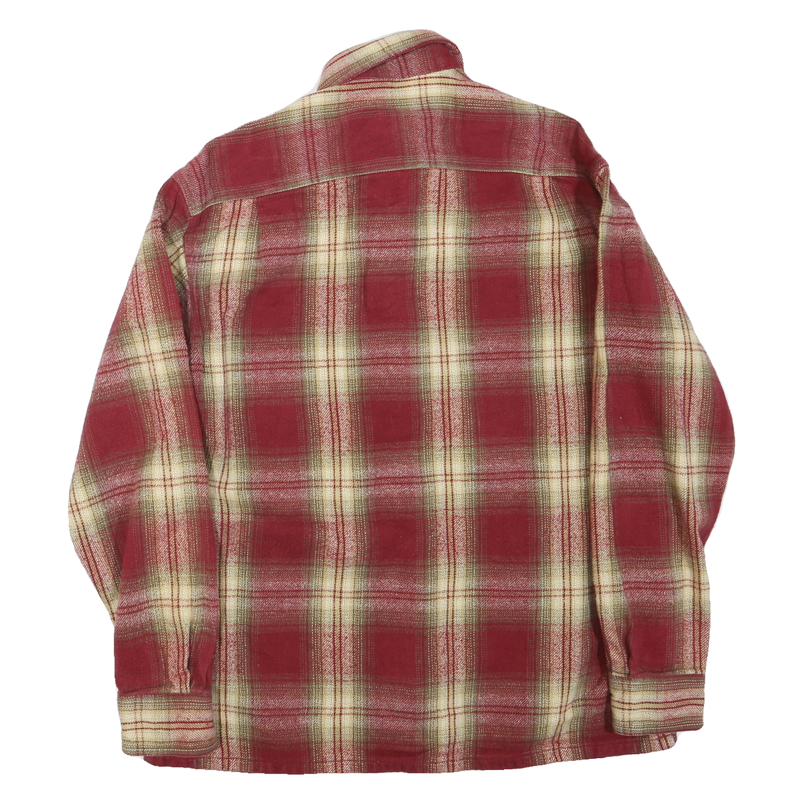 Mens Red & Beige Check Shirt S Button Cotton Blend Long Sleeve Casual