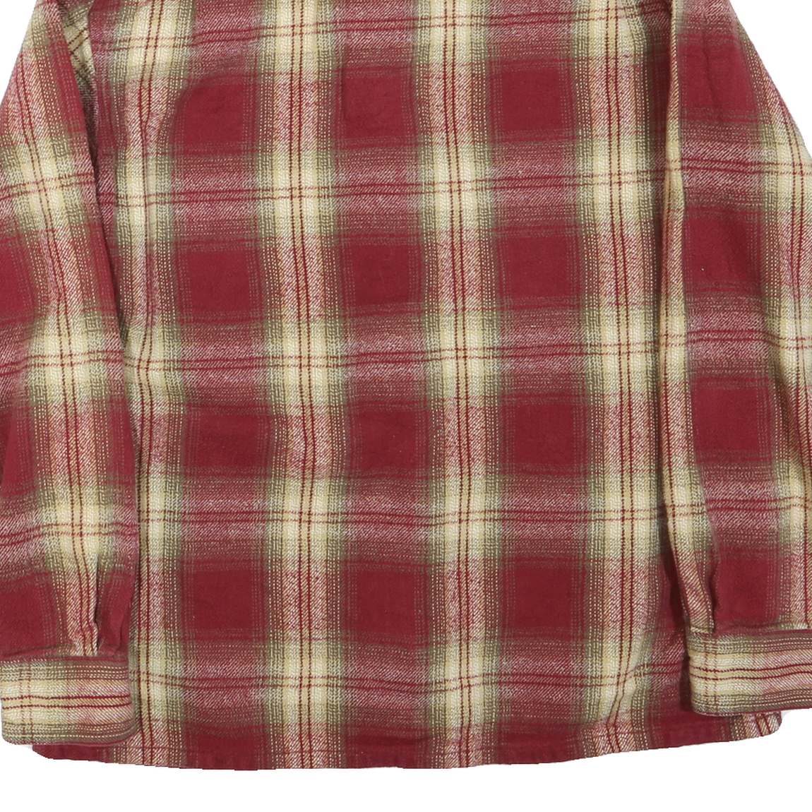 Mens Red & Beige Check Shirt S Button Cotton Blend Long Sleeve Casual