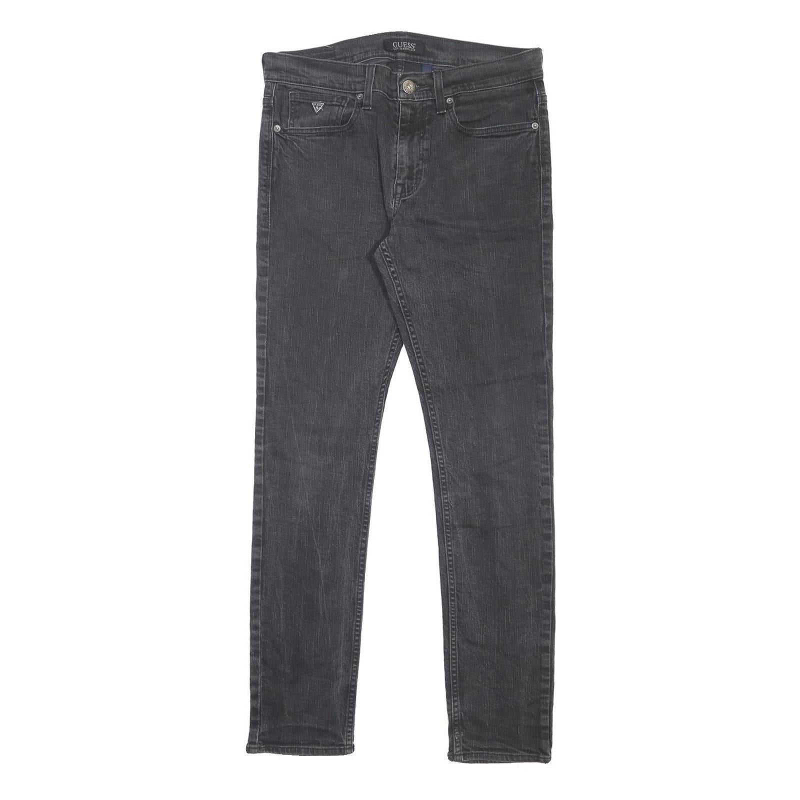 GUESS JEANS Mens Slim Black Denim Dark W34 L32 Zip Casual Stretch Denim