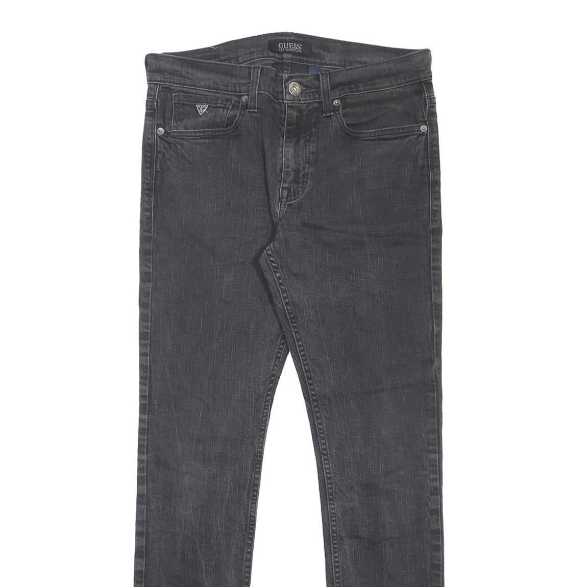 GUESS JEANS Mens Slim Black Denim Dark W34 L32 Zip Casual Stretch Denim