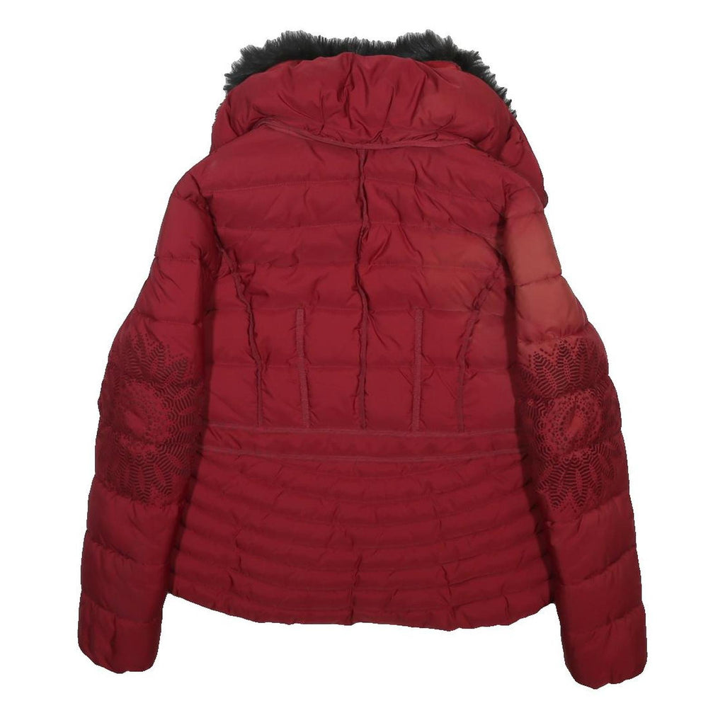 DESIGUAL Womens Red & Black Floral Outdoor Jacket L Polyester Woven Tailored Zip