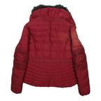 DESIGUAL Womens Red & Black Floral Outdoor Jacket L Polyester Woven Tailored Zip