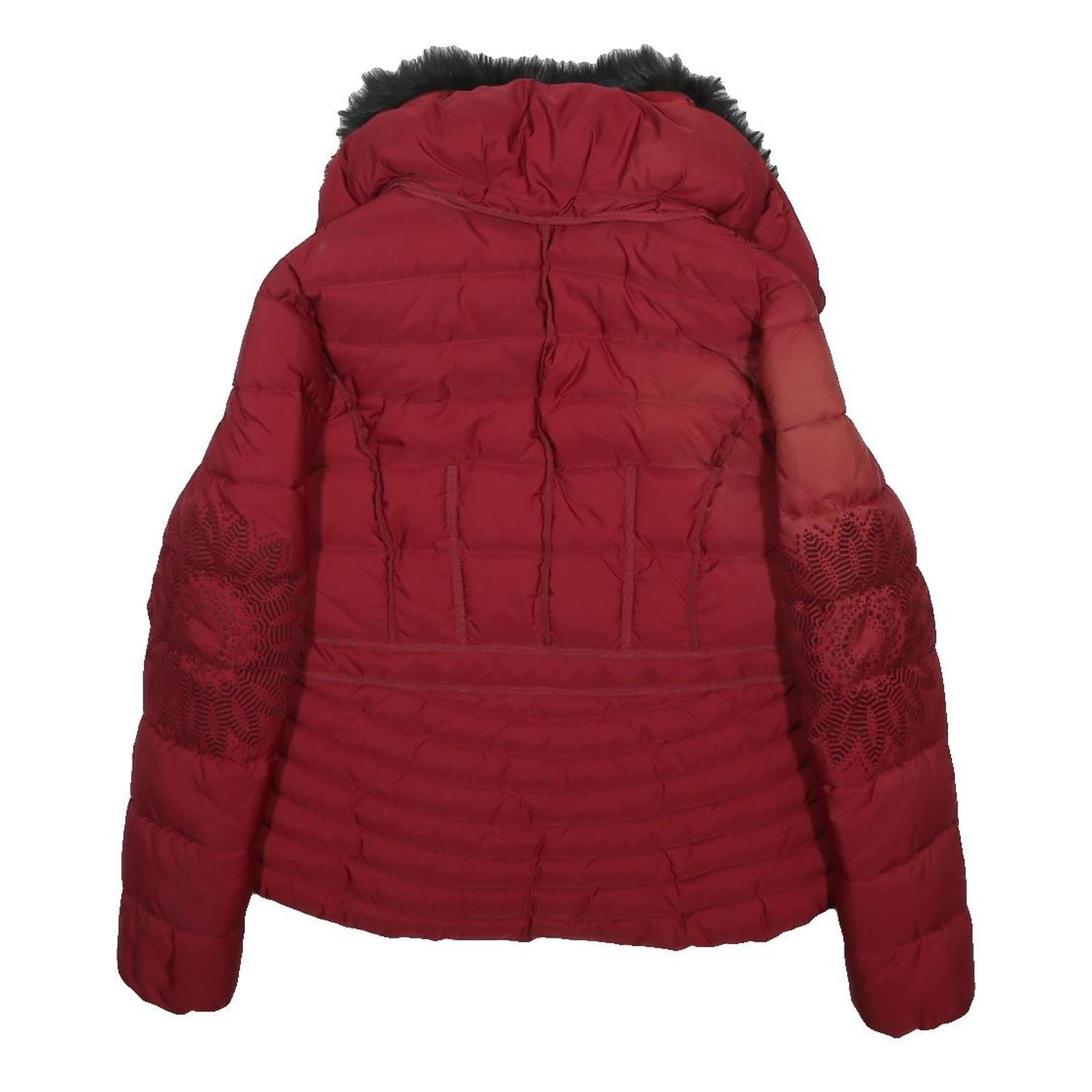 DESIGUAL Womens Red & Black Floral Outdoor Jacket L Polyester Woven Tailored Zip
