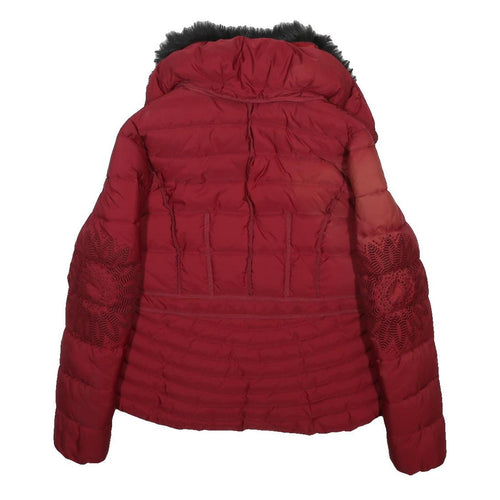DESIGUAL Womens Red & Black Floral Outdoor Jacket L Polyester Woven Tailored Zip