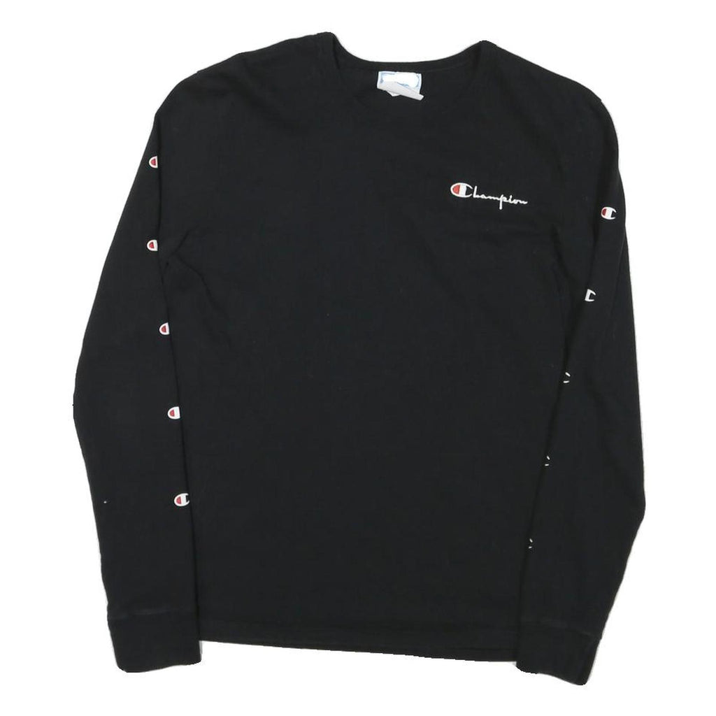 CHAMPION Mens Black Long Sleeve Crew Neck Logo Print T-Shirt S