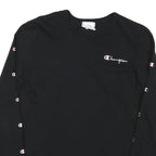 CHAMPION Mens Black Long Sleeve Crew Neck Logo Print T-Shirt S
