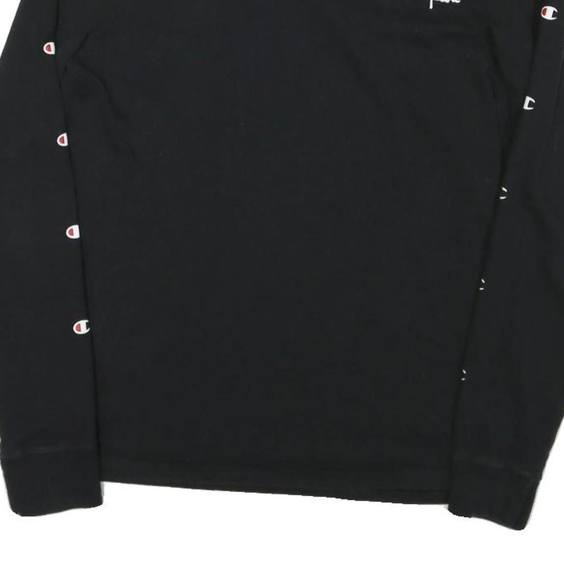 CHAMPION Mens Black Long Sleeve Crew Neck Logo Print T-Shirt S