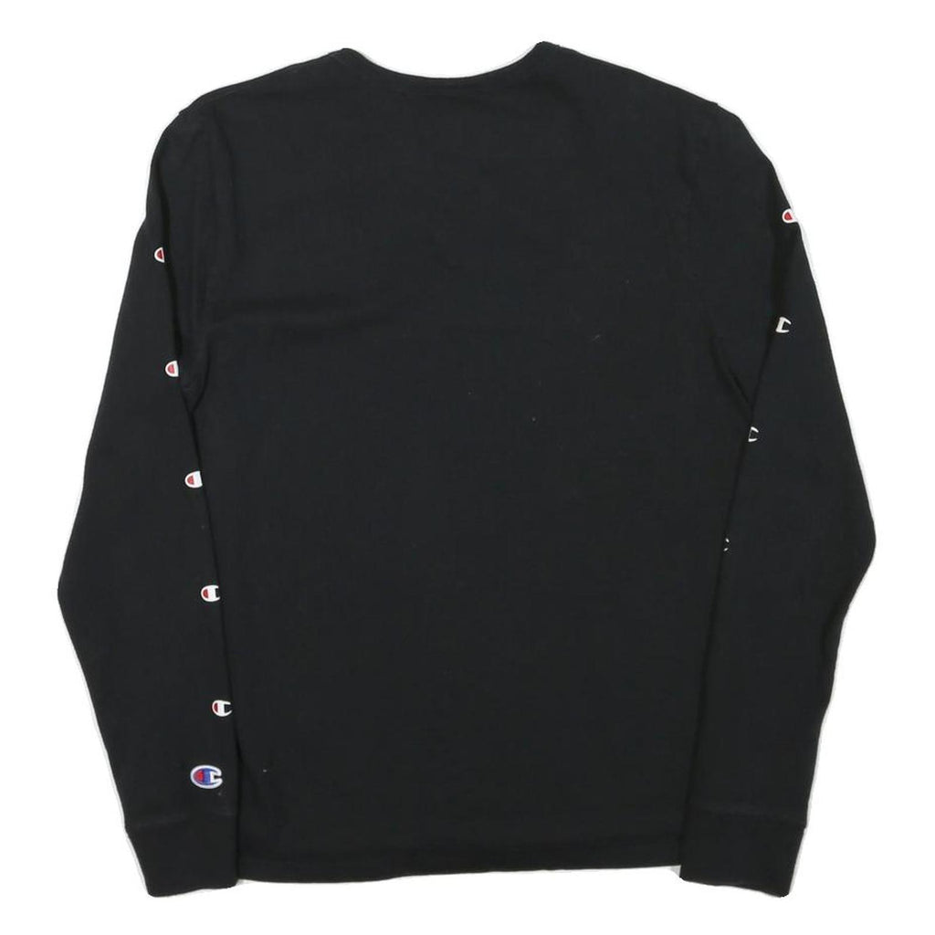 CHAMPION Mens Black Long Sleeve Crew Neck Logo Print T-Shirt S