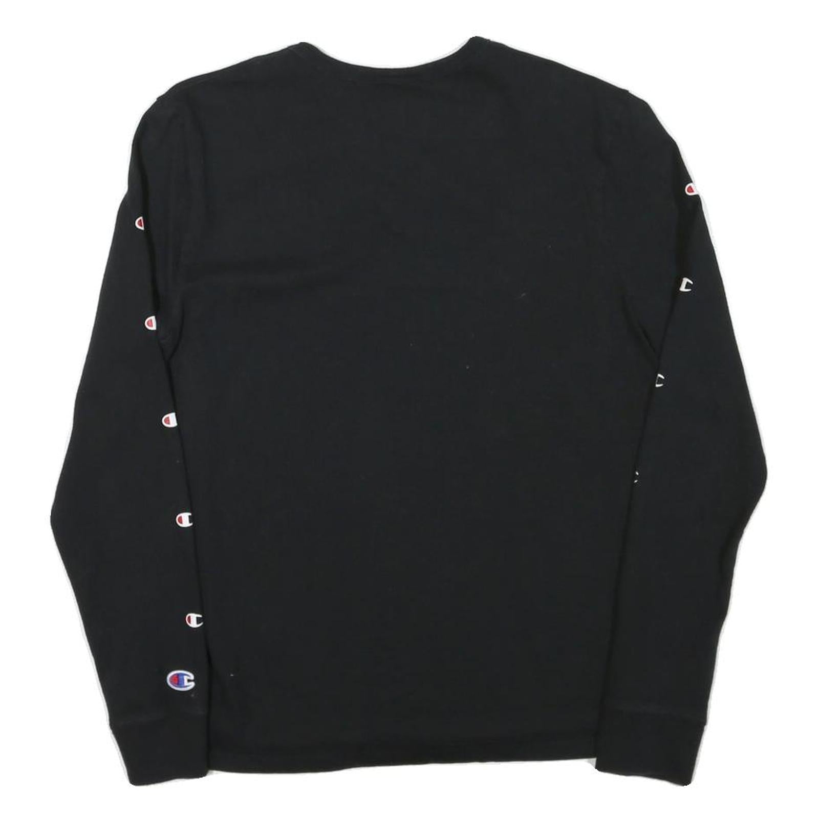CHAMPION Mens Black Long Sleeve Crew Neck Logo Print T-Shirt S