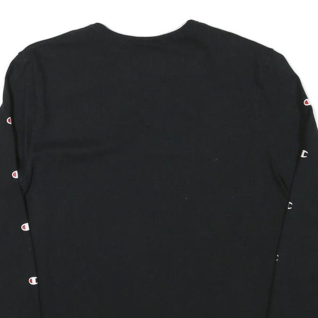 CHAMPION Mens Black Long Sleeve Crew Neck Logo Print T-Shirt S