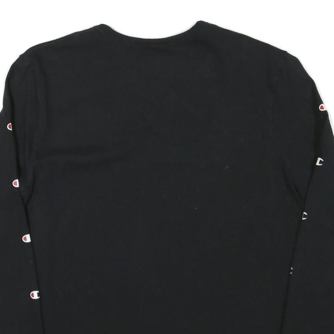 CHAMPION Mens Black Long Sleeve Crew Neck Logo Print T-Shirt S