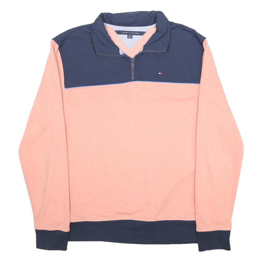 TOMMY HILFIGER Mens Blue & Pink Half Zip L Cotton Blend Sweatshirt