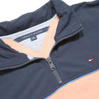 TOMMY HILFIGER Mens Blue & Pink Half Zip L Cotton Blend Sweatshirt