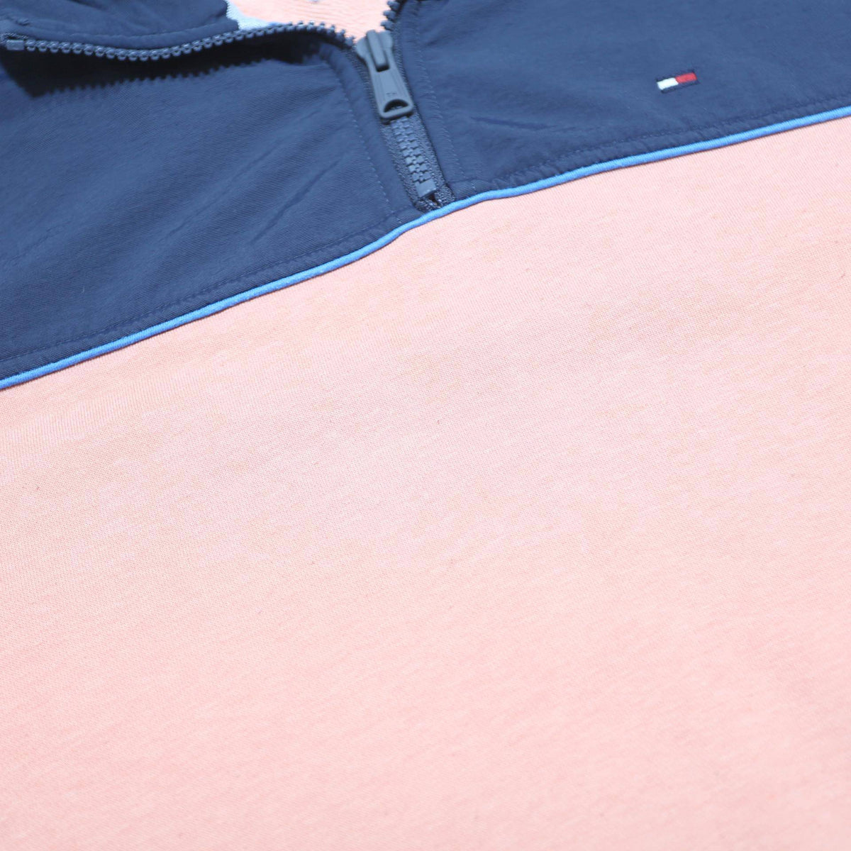 TOMMY HILFIGER Mens Blue & Pink Half Zip L Cotton Blend Sweatshirt