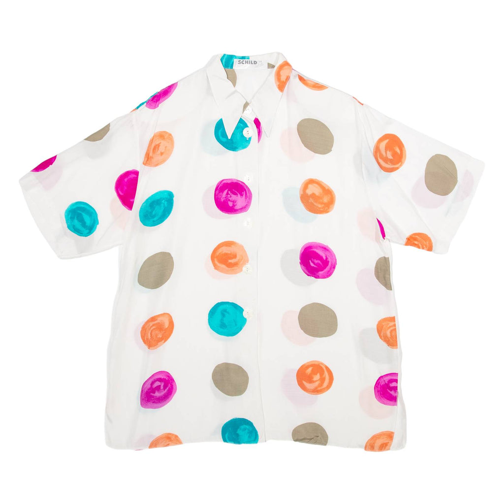 SCHILD Womens Shirt Shirt White Silk Crazy Pattern L