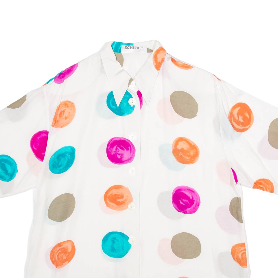 SCHILD Womens Shirt Shirt White Silk Crazy Pattern L