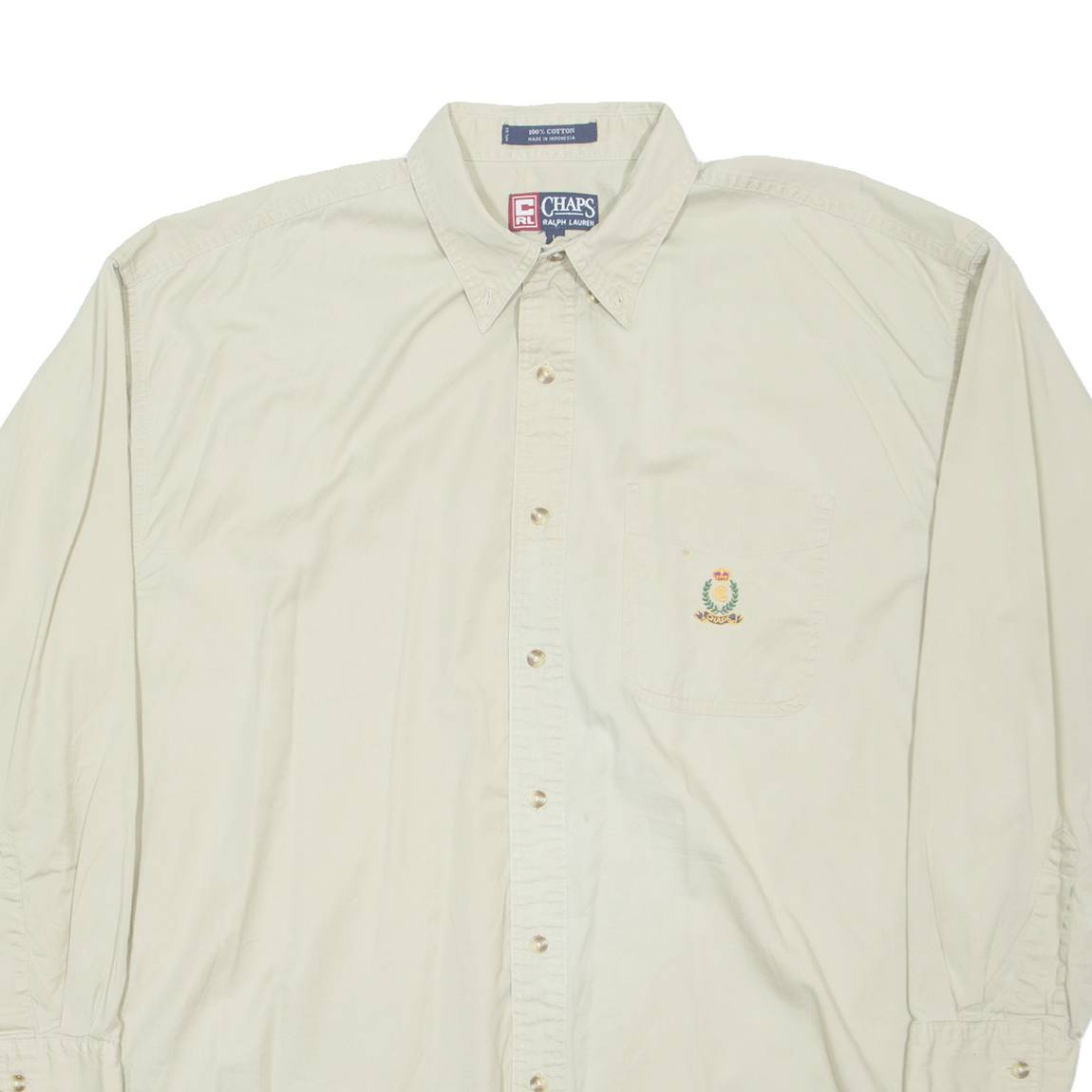 CHAPS RALPH LAUREN Mens Plain Shirt Beige Long Sleeve L
