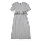MISS DORBY Womens Grey & Black Embroidered Midi Dress Polyester Puff Sleeve L